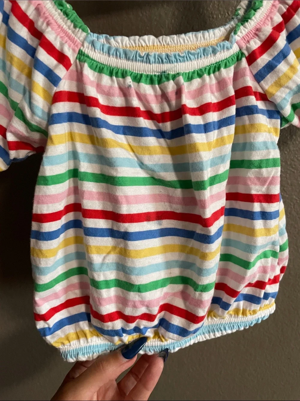 Girls' Off-Shoulder Rainbow Stripe Top - Multicolor
